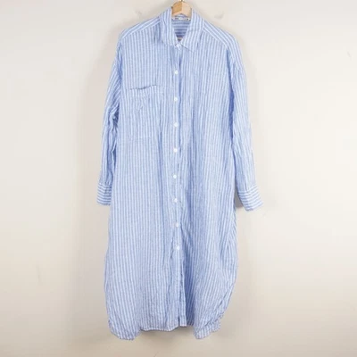 Zara 长袖超大纽扣正面 100% 亚麻衬衫连衣裙女式 M 码 — 第 1/4 张图片