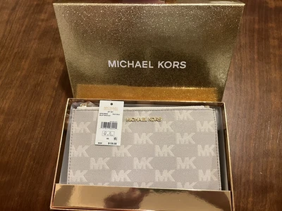 Michael Kors Jet Set Doble Cremallera Muñequera Oro Pálido Nuevo Con Etiquetas Bolso sin asas Billetera Foto 1 de 4