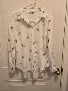 Damen Jane + Delancey Langarm Bluse - Größe M - weiß mit Giraffen - Bild 1 von 1