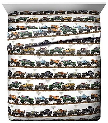 Jay Franco Monster Jam Tracks Queen Sheet Set - 4 Piece Set Super Soft and Cozy - Image 1 of 4