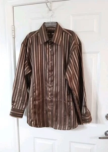 Leonardo Italy Dress Shirt Men's 2XL Brown, Black, Gold, Beautiful, Tapered - Picture 1 of 8