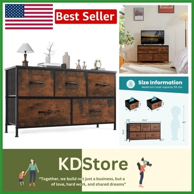 Bedroom Dresser with 5 Fabric Storage Drawers & Wooden Top Tall Closet Organizer - Image 1 of 4
