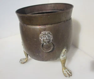 Vintage Brass Trough Tub Planter Plant Pot Old Antique Victorian Lion Loop 10"W - Picture 1 of 17