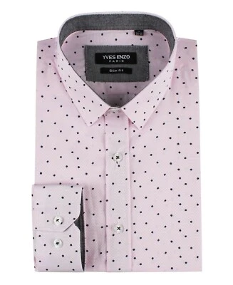 Mens Polka Dots Printed Cotton-poly Slim Fit Long Sleeve Causal/Formal S-2XL - Image 1 of 4