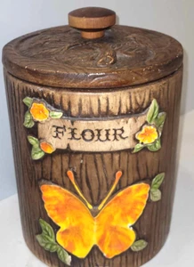 Vintage Treasure Craft bark Orange Butterfly flour storage Jar 1960's 70's USA - Picture 1 of 2