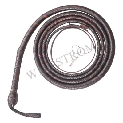 MARKENLOS Indiana Jones Style Bullhide Whip Bullwhip in Brown, 3FT-16FT