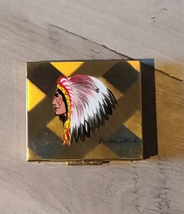 Compact Square Powder Mirror Painted Native American Chief - Picture 1 of 12