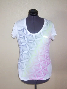 Damen-Strick-T-Shirt Fila weiß mit geometrischem Druck vorne Large - Bild 1 von 2