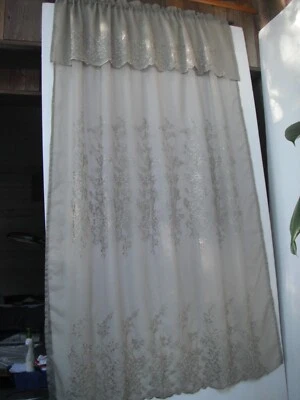 Sheer Embroidered Curtain Panels set of 4 muted sage 55W X 83L Built in Valance - Image 1 of 4