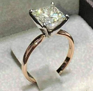 Anillo de compromiso solitario moissanita de 2,56 quilates corte princesa D/VVS1 oro amarillo 14 K - Imagen 1 de 3