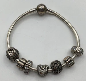 Pandora Sterling Silber 925 ALE 7 Charm Armband Strass Herz 29,9 Gramm - Bild 1 von 16