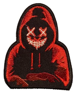 Creepy Horror Red Black Hooded Vendetta Mask 3in Patch Iron / Sew-On - Picture 1 of 3
