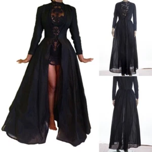 Moda Mujer Malla Transparente Encaje Mini Vestido con Capa de Chifón 2 Piezas Vestido de Fiesta - Imagen 1 de 13