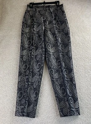 RENA ROWAN Pantalones Mujer 10 Gris Negro Vestido Pantalón Estampado Paisley Elegante Foto 1 de 4