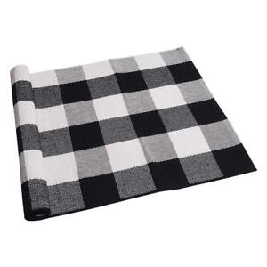 Cotton Buffalo Plaid Rug 2'x3' Black and White Checked Rug Washable Doormats ...