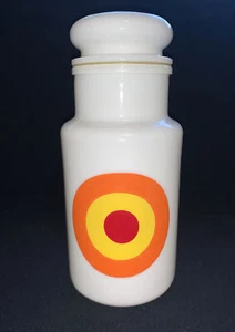 Vintage Retro Jar 1970s Italy Milk Glass Arcopal 8.5” Dot Pattern White Orange - Picture 1 of 10