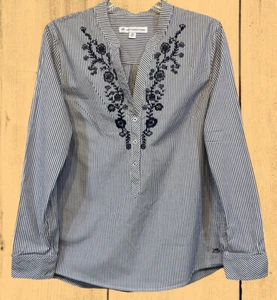 SOUTHERN TIDE Damen Tunika Top Größe M Blau Weiß L/S Baumwolle EPOC - Bild 1 von 9