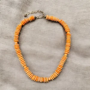 Natural Coral Necklace 925 Sterling Silver Adjustable Disc Salmon Orange Signed - Picture 1 of 6