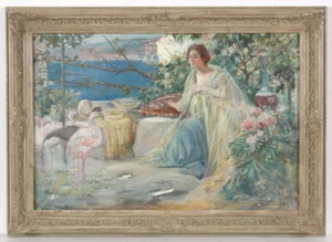 Sydney K. Hartman (1863-1929) "Garten am Meer", großes Aquarell, um 1900 - Bild 1 von 7