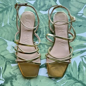 J.CREW sandalo donna con cinturino Capri in pelle oro metallizzato nuovo con etichette tg 8 CA028 - Foto 1 di 6