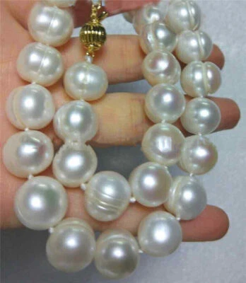 Gran cantidad de 12-11mm Mar del Sur Natural Blanco Barroco Collar Perla 18 pulgadas Foto 1 de 4