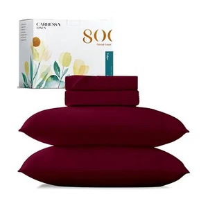 Carressa Linen 100% Egyptian Cotton King Bed Sheets - 800 Thread Count 4 PC B... - Picture 1 of 9