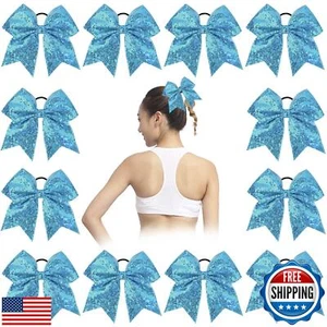 Oaoleer 12PCS 7" Large Glitter Cheer Hair Bows Ponytail Holder Elastic Band H - Picture 1 of 5
