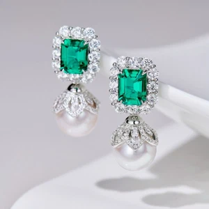 NEW Charm Women Jewelry Green Citrine White Pearl Gems Girls Dangle Stud Earring - Picture 1 of 6