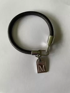 Silver Initial Tag Leather Bracelet by Bronzo Italia Letter M - Picture 1 of 4