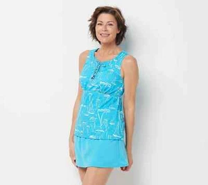 New Denim & Co. Beach sz 6 Lace Up Tankini Skirt Blue Boats Swimwear QVC 4451 - Picture 1 of 5