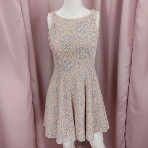 Jodi Kristopher Women's Pink & Gray Floral Lace Boat Neck A-Line Dress 3 - Picture 1 of 6