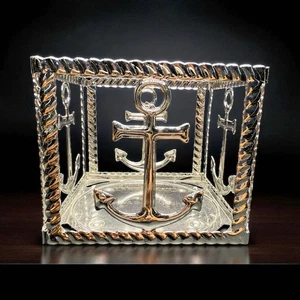 Bath & Body Works Square Candle Holder Anchor Nautical Coastal Metal 3 Wick - Picture 1 of 7