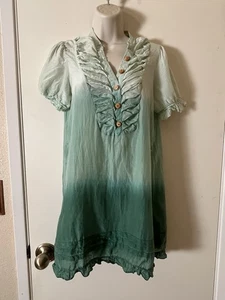 Anthropologie Trinity Cotton Silk Tunic Top SZ S Green Cottagecore - Picture 1 of 11