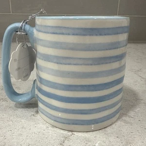 Light BLUE WHITE STRIPES by 10 Strawberry St. BELLA Mug Nautical Striped NEW - Picture 1 of 4