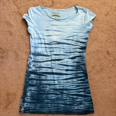 Camisa Top Earth Yoga Manga Corta Azul Rayas Océano Algodón Orgánico Talla Mediana Foto 1 de 4