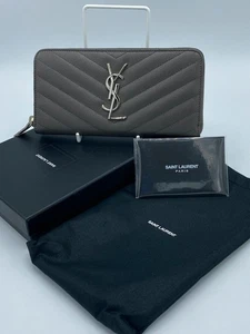 Neu Original YSL Yves Saint Laurent graue Leder Clutch umlaufender Reißverschluss Handtasche - Bild 1 von 13