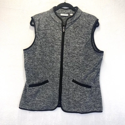 Susan Graver 抓绒拉链背心女式中号 M 灰色无袖柔软舒适 — 第 1/4 张图片