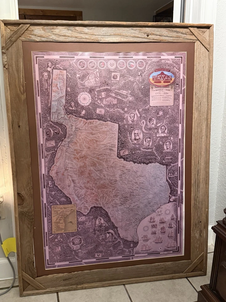Arte de pared mapa rústico grande de la República de Texas Foto 1 de 1