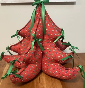Árbol de Navidad Años 80 Hecho a Mano 3D Relleno 6 Caras Tela Cinta Arcos 13" - Imagen 1 de 6