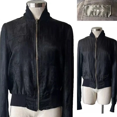 NOM*d Chaqueta Bomber Negra Paisley + Rayas Jacquard Reversible Cremallera S Foto 1 de 4