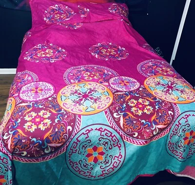 VAULIA Home Collection Duvet Cover w/2 Pillow Shams Pink Bohemian Mandala-FULL - Image 1 of 4