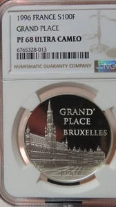 France 1996 Grand Place Silver 100 Francs NGC PF68 Ultra Cameo - Picture 1 of 8
