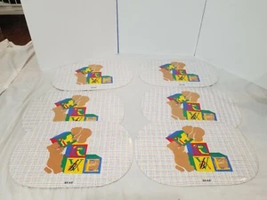 Vintage Set of 6 Vinyl Retro Kids Bears Blocks Alphabear 80's ABCs Placemats - Picture 1 of 9