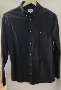 WEEKDAY Mens Shirt - Relaxed Fit Oxford Shirt Long Sleeve - Black Size Medium - Picture 1 of 4