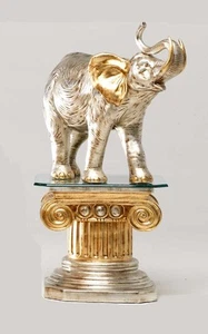 COLONNA SANDUZ ELEFANTE AFRICANO CERAMICA FOGLIA ORO ARGENTO STATUA SCULTURA - Imagen 1 de 1