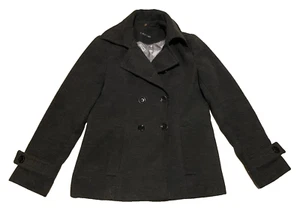 Calvin Klein Pea Coat Damen Größe 6 Grau Schwer Zweireiher 90er Jacke Mantel - Bild 1 von 16