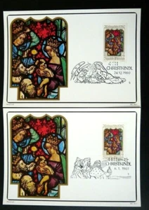 AUSTRIA CHRISTMAS STAINED GLASS NATIVITY 2 FIRST DAY CANCEL MAXIMUM CARDS 1980-1 - Picture 1 of 1