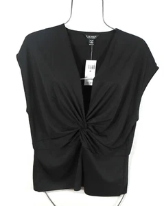 Lauren Ralph Lauren Women's Blouse XL Elegant V-Neck Black Top Shirt NWT - Picture 1 of 8