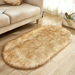 Faux Fur Fluffy Shaggy Solid Area Rug Balcony Oval Floor Carpet Bedroom Decor