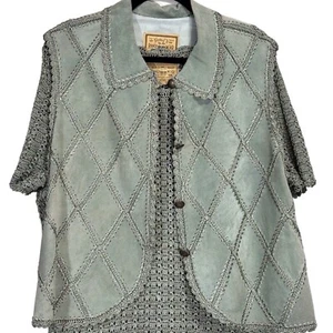Double D Ranch Crochet Tunic & Suede Patchwork Vest Womens Large Sage Green - Picture 1 of 15
